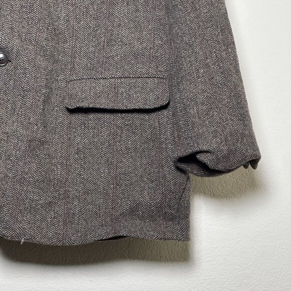 VTG Cricketeer Wool Blazer Sport Coat Jacket Men 46 Herringbone Brown 90s Prep - Picture 13 of 16